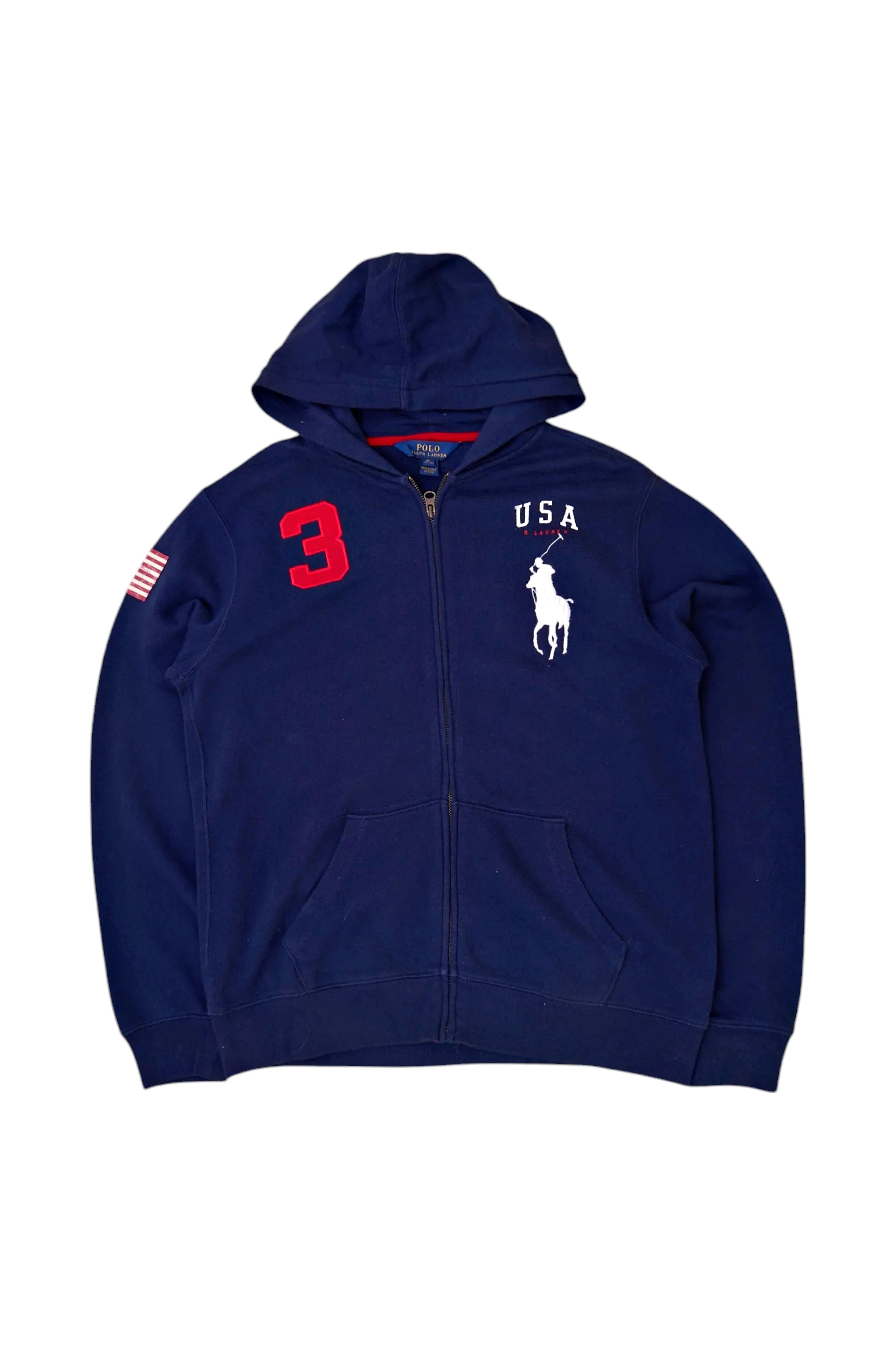 Polo Ralph Lauren Zip Hoodie 星条旗 ビッグポニー Double Knit Ralph Lauren Full Zip Hoodie Black With Blue Logo Polo