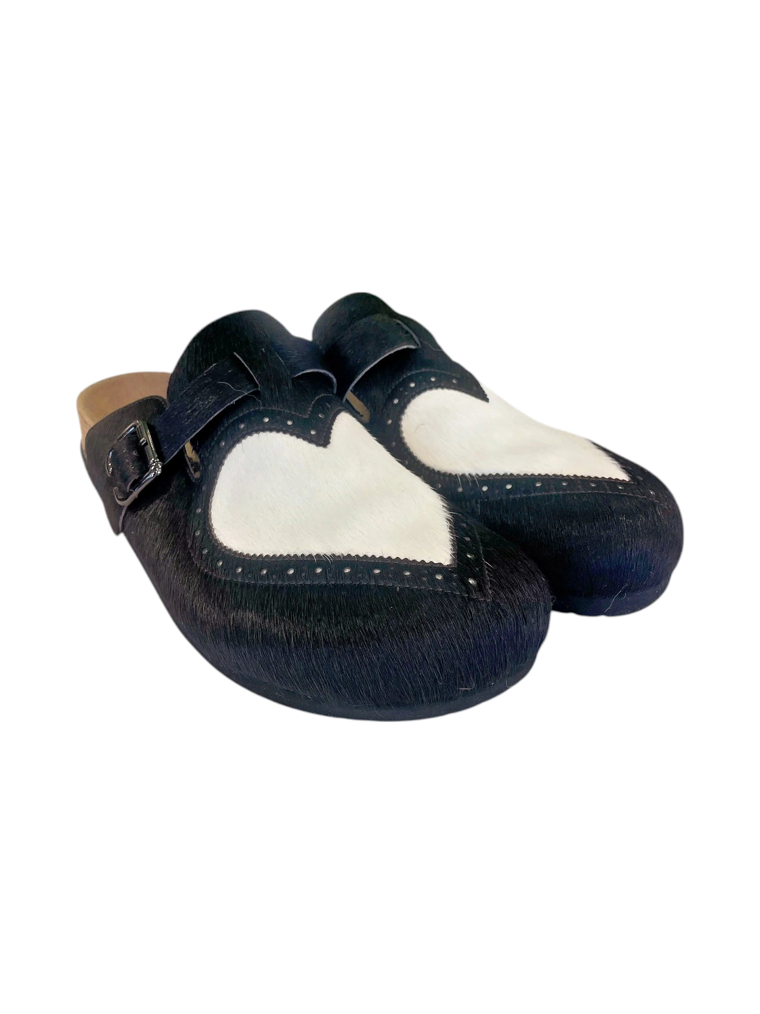 Heart Faux Horsehair Slippers 43 Black