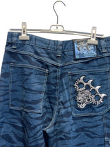 Blue Tiger Embroidered Denim Blue