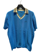 White and blue v-neck knitted T-shirt Blue