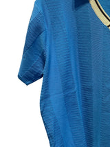 White and blue v-neck knitted T-shirt Blue
