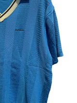 White and blue v-neck knitted T-shirt Blue