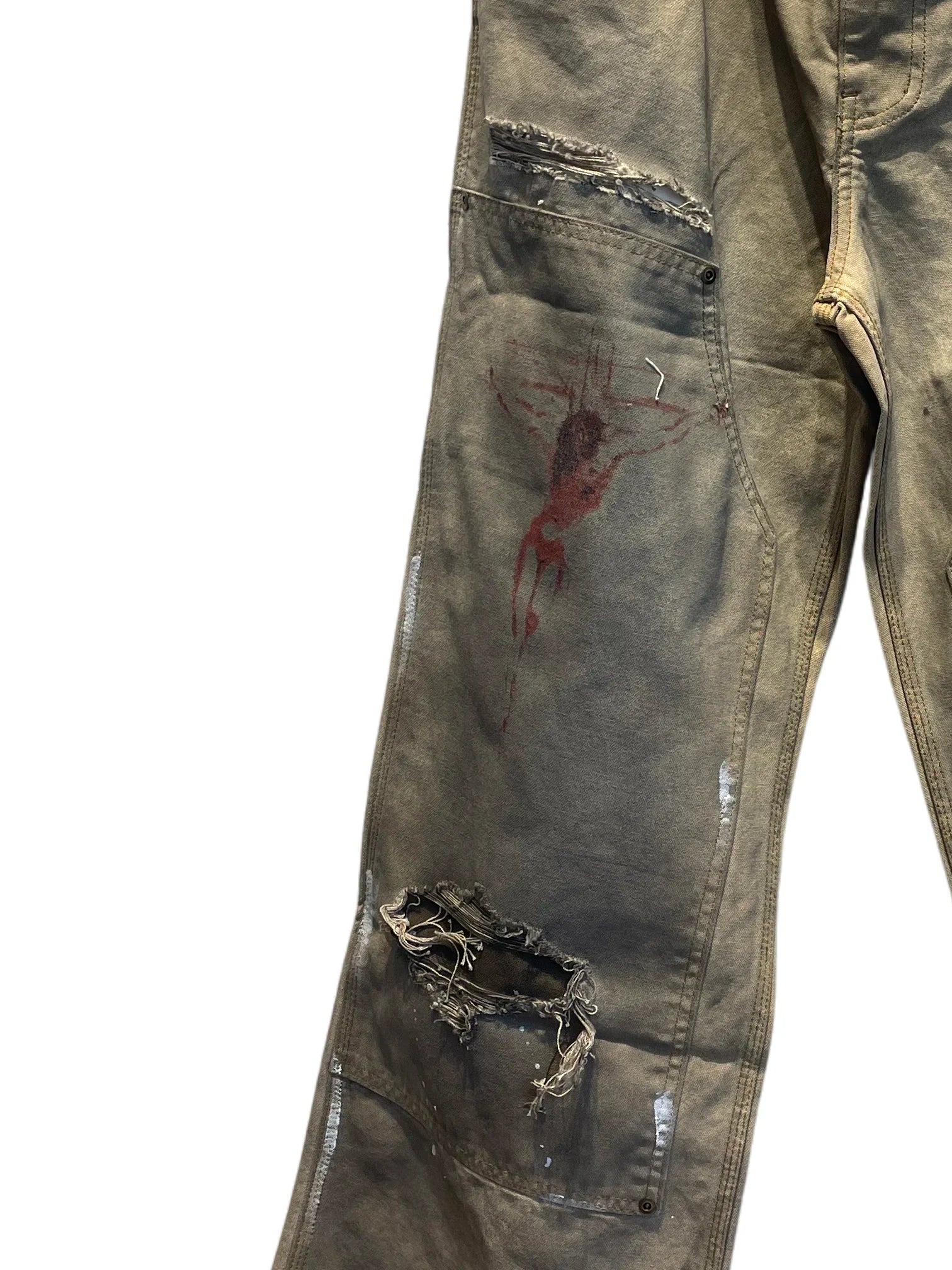 RIOT Cream Dirty Dyed Distressed Trousers Brown