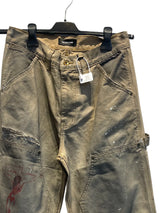 RIOT Cream Dirty Dyed Distressed Trousers Brown