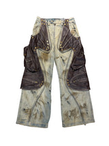Removable Tactical Patchwork Jeans Brown