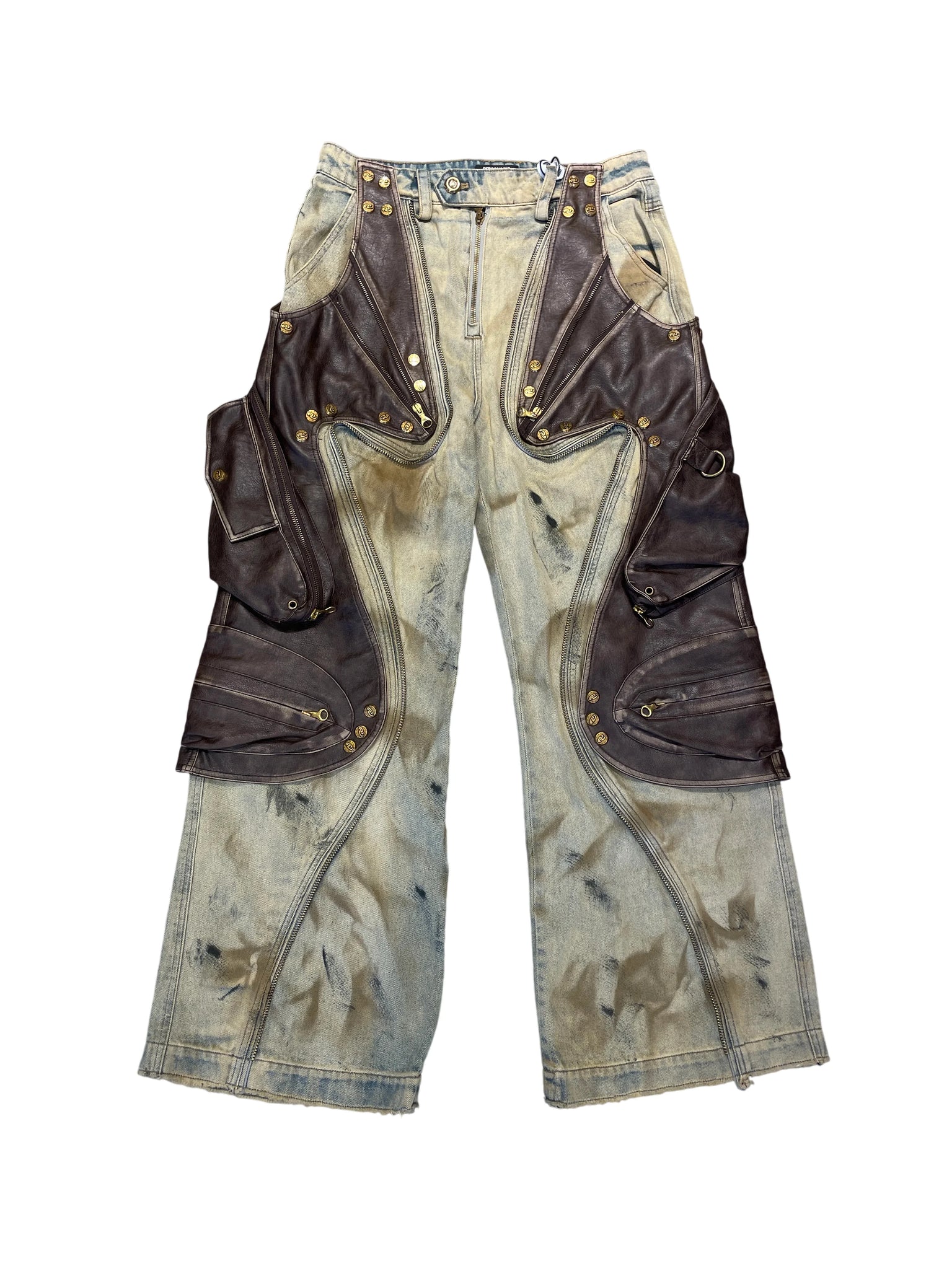 Removable Tactical Patchwork Jeans Brown