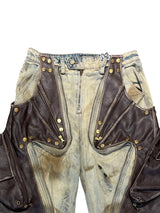 Removable Tactical Patchwork Jeans Brown