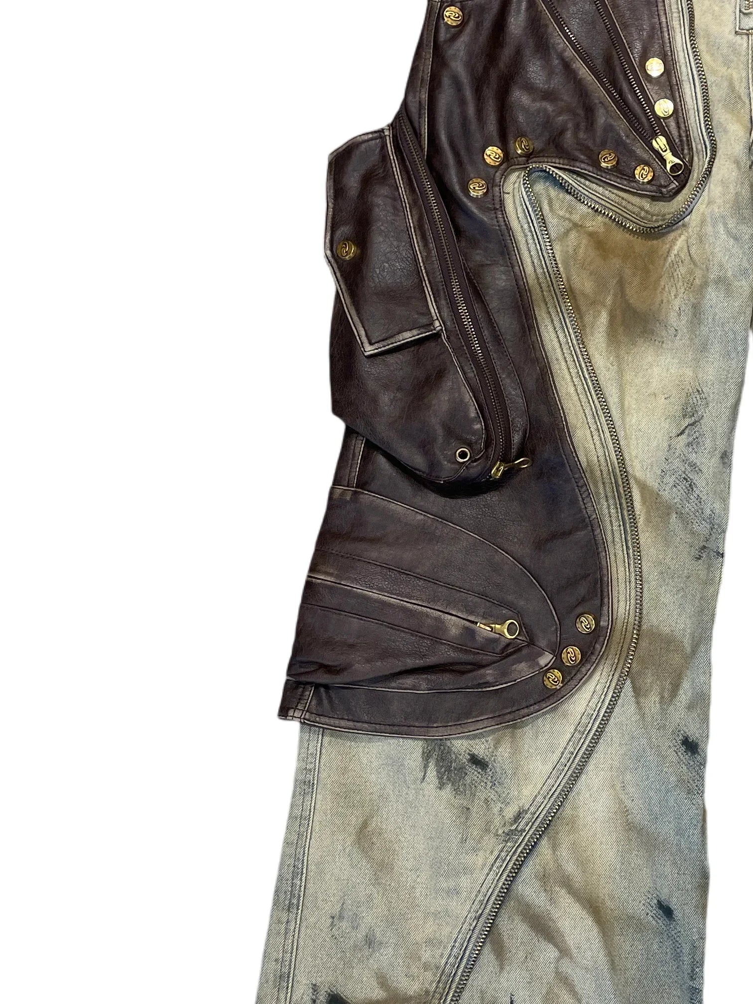 Removable Tactical Patchwork Jeans Brown