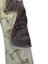 Removable Tactical Patchwork Jeans Brown