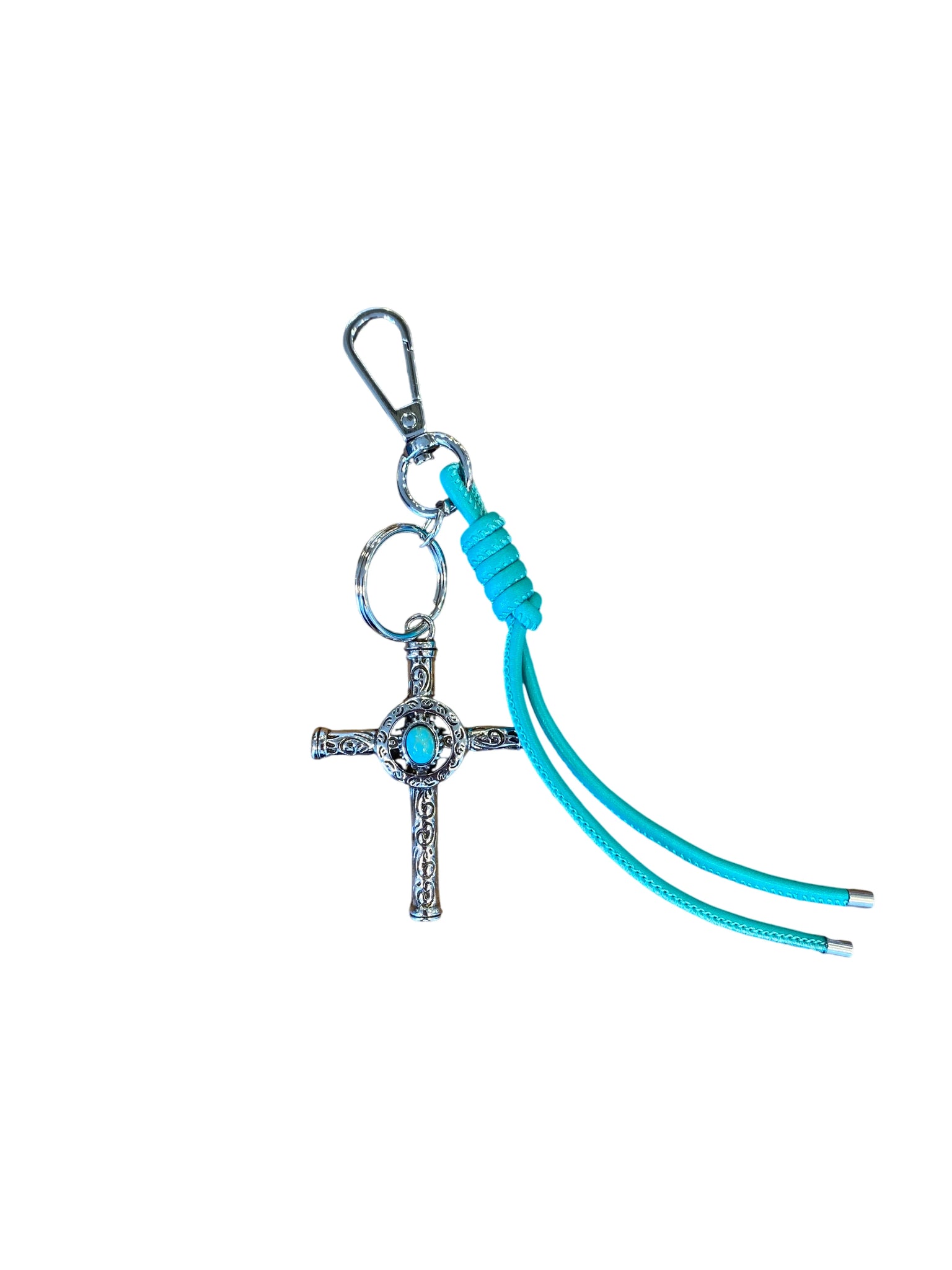 Blue metal Cross Pendant Keychain Silver