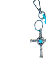 Blue metal Cross Pendant Keychain Silver