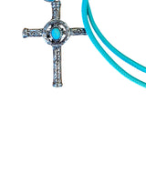 Blue metal Cross Pendant Keychain Silver