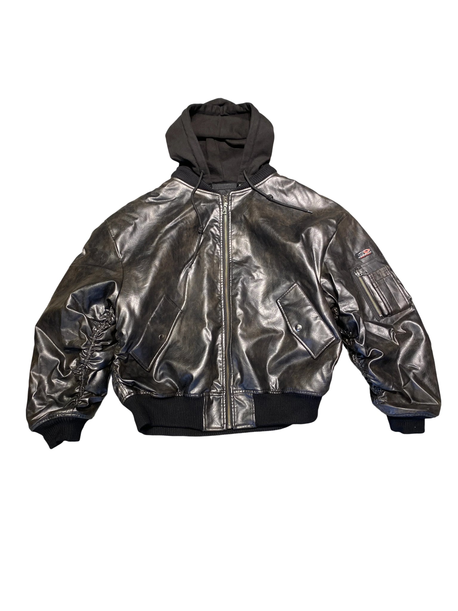 Hooded PU Cotton Jacket M Black