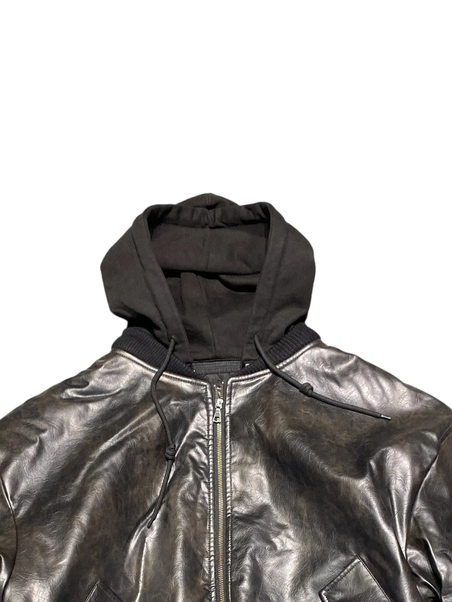 Hooded PU Cotton Jacket M Black