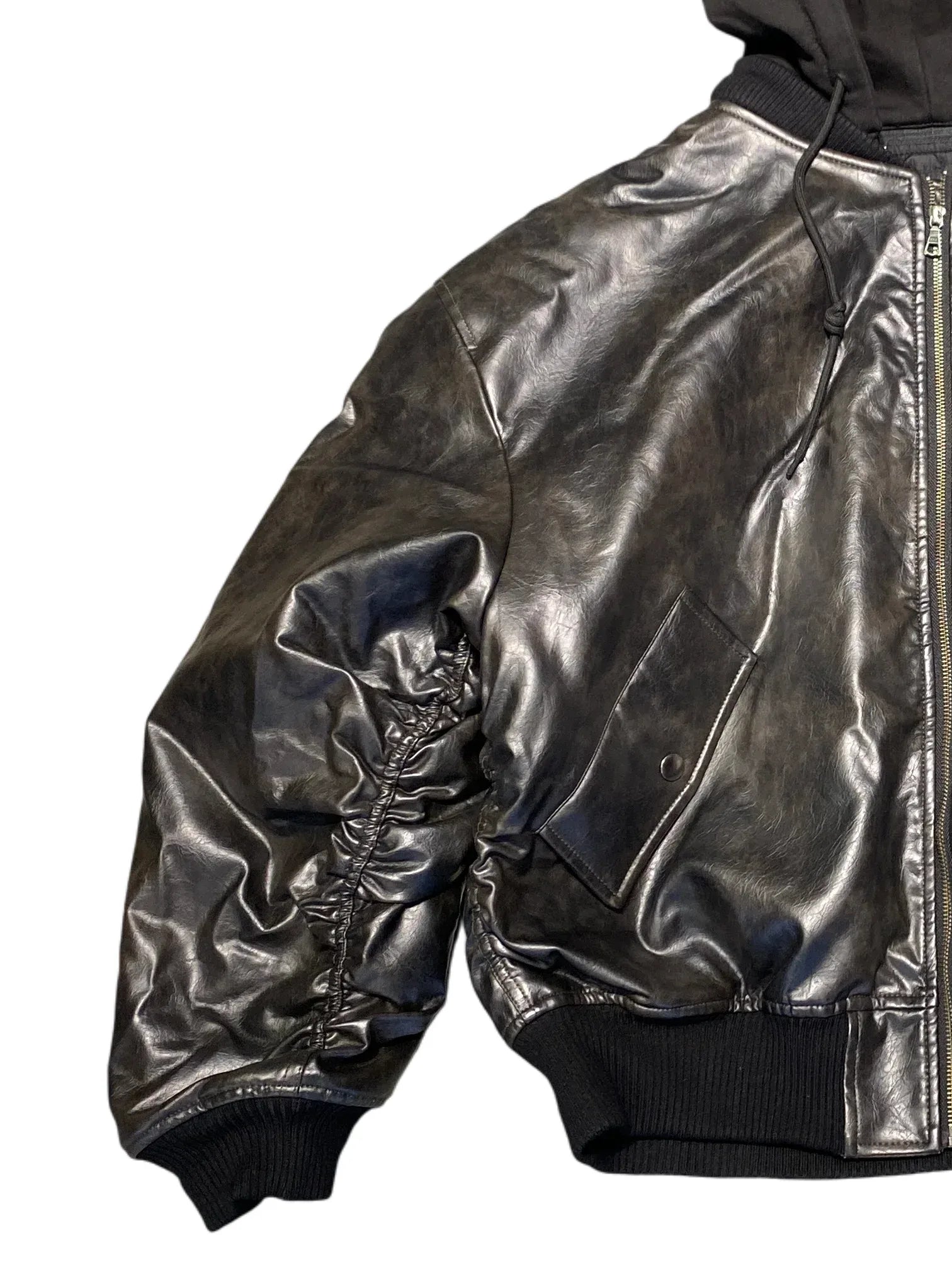 Hooded PU Cotton Jacket M Black