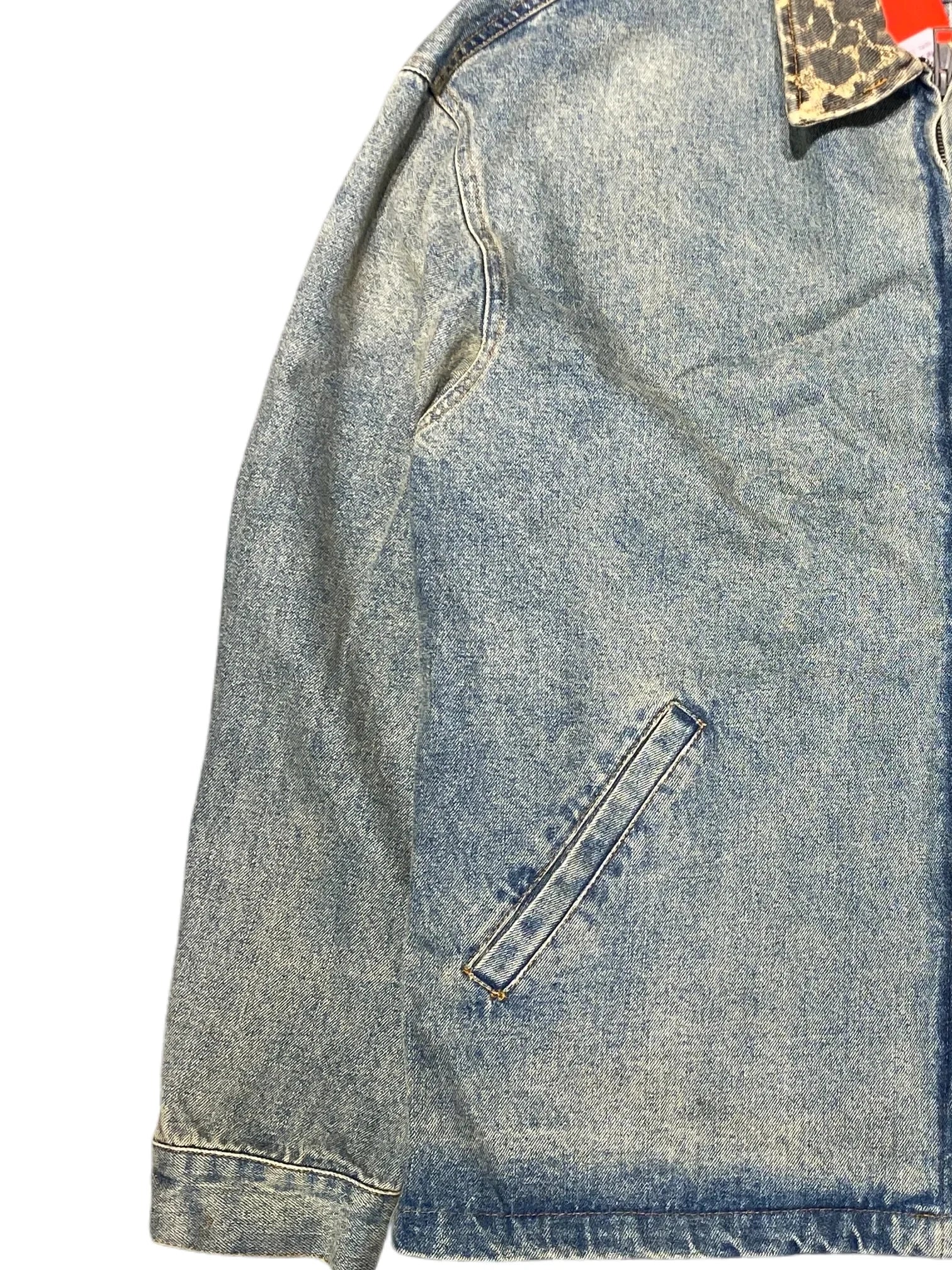 EDGE Leopard Collar Washed Denim jacket L Blue