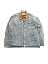 EDGE Leopard Collar Washed Denim jacket L Blue
