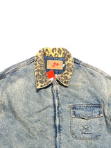 EDGE Leopard Collar Washed Denim jacket L Blue