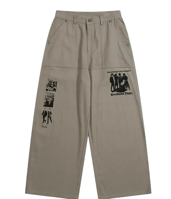 POH brown screen printed trousers Beige
