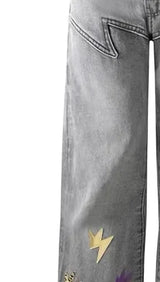 AMEXNOCAP Leather-trimmed lighting jeans L Gray
