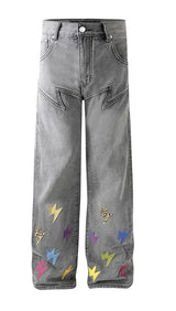 AMEXNOCAP Leather-trimmed lighting jeans L Gray
