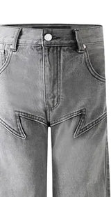 AMEXNOCAP Leather-trimmed lighting jeans L Gray