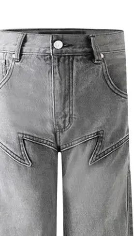 AMEXNOCAP Leather-trimmed lighting jeans L Gray
