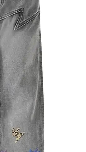 AMEXNOCAP Leather-trimmed lighting jeans L Gray