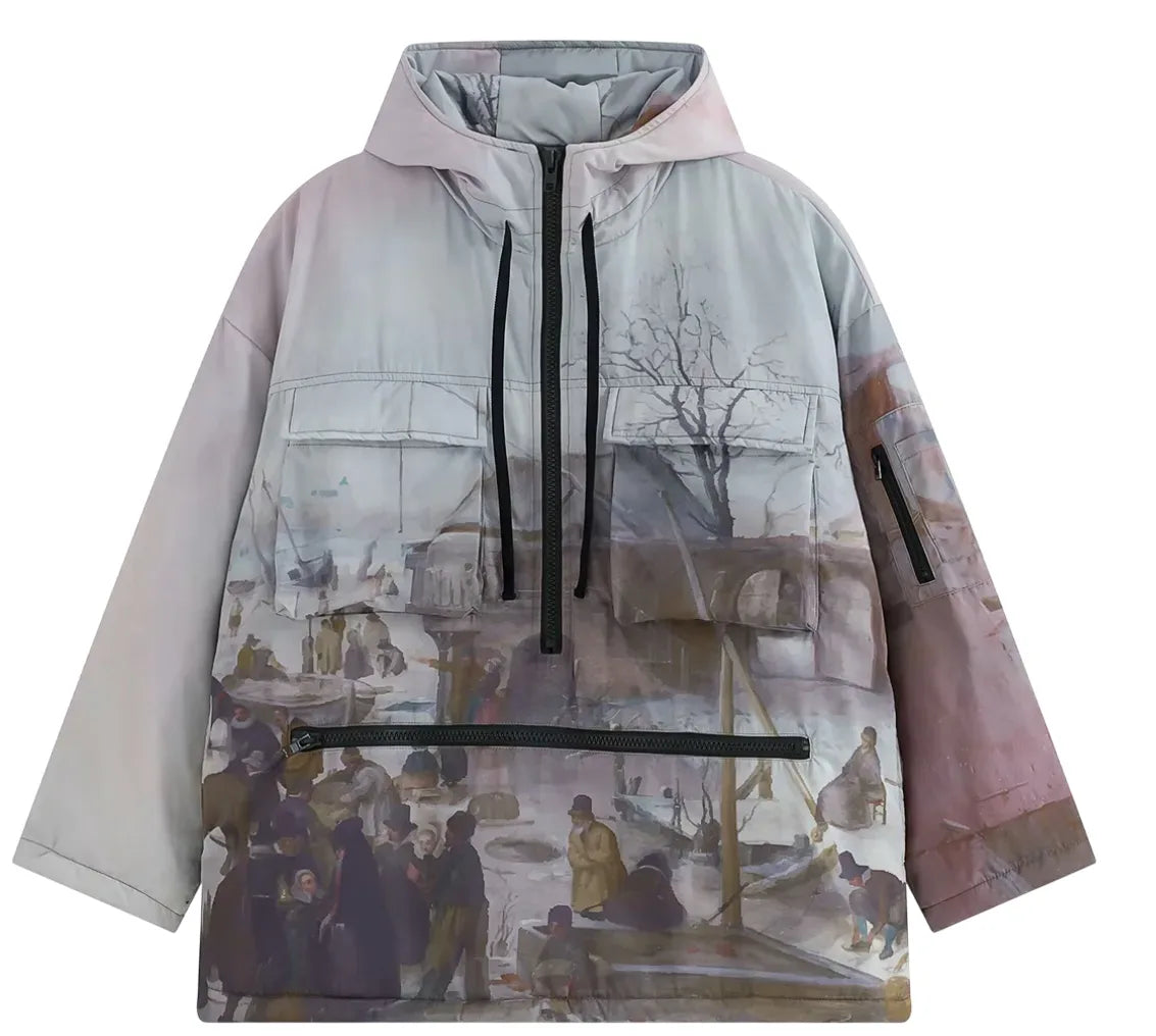 POH Multi Collar Cotton Pullover Parka S Gray