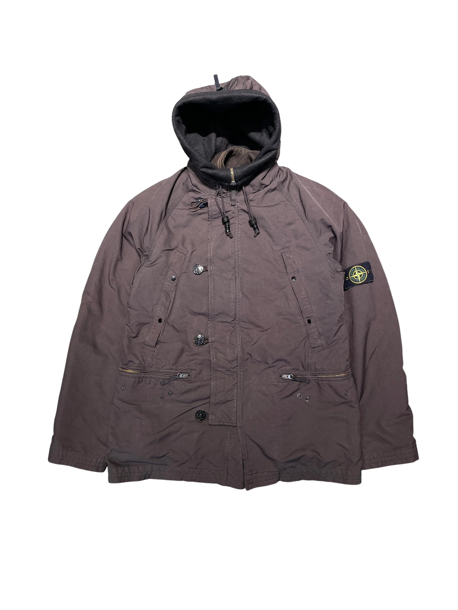 Stone Island Hooded Parka AW07/08 Garment Dyed Micro Reps Field Jacket Jacket XL Brown