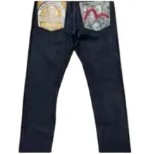 EVISU yellow velvet embroidery small M jeans 175 Navy