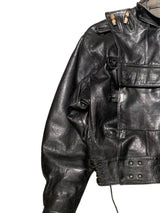 Swedish Military 1950´s Leather Biker Jacket 50=L Black